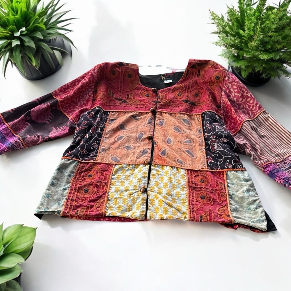 Vintage Reversible multicolor jacket Kisura Hand Made In INDIA
